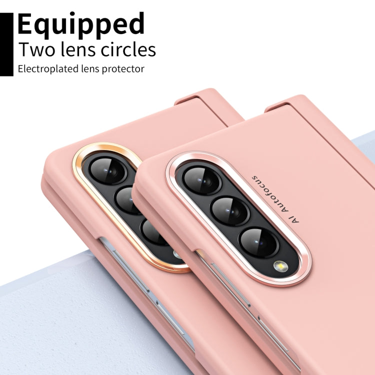 For Samsung Galaxy Z Fold4 Skin Feel Two-color Contact Lens Hinge Flip Phone Case with Pen Slot