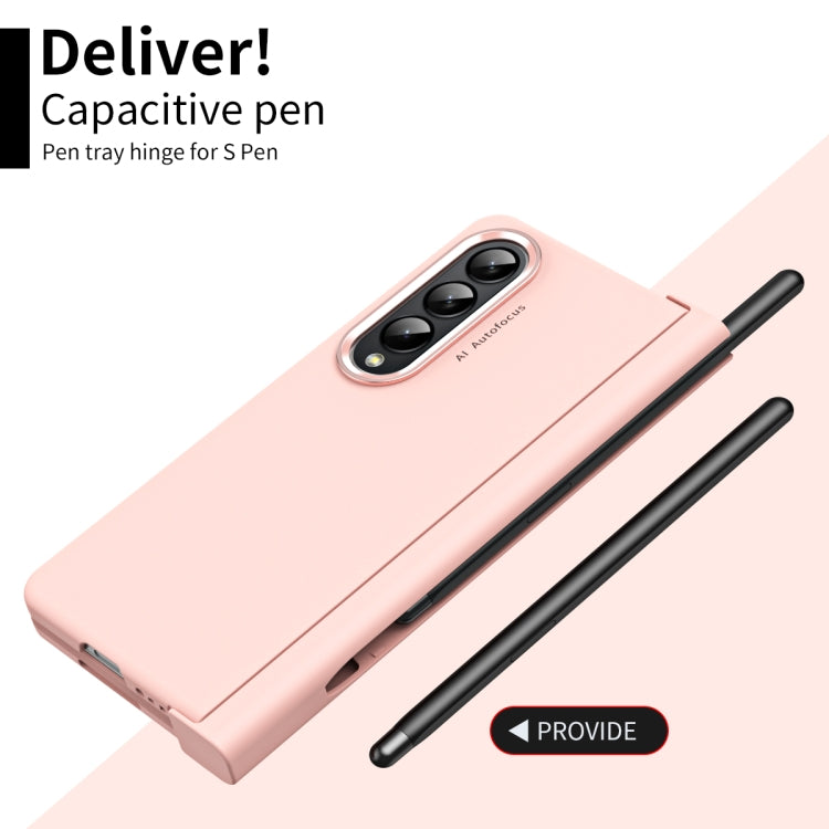 For Samsung Galaxy Z Fold4 Skin Feel Two-color Contact Lens Hinge Flip Phone Case with Pen Slot