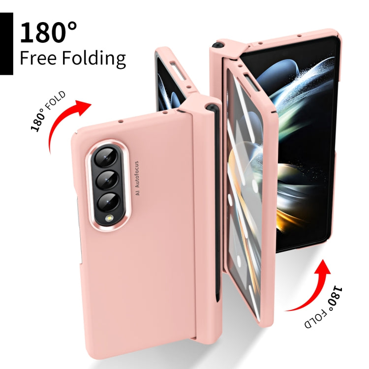 For Samsung Galaxy Z Fold4 Skin Feel Two-color Contact Lens Hinge Flip Phone Case with Pen Slot