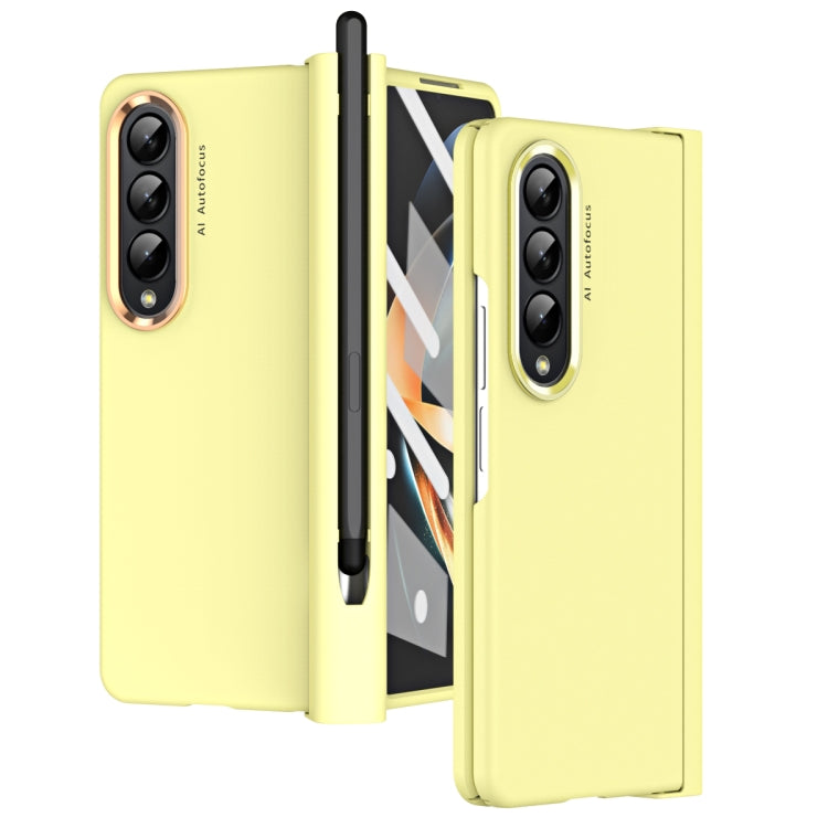For Samsung Galaxy Z Fold4 Skin Feel Two-color Contact Lens Hinge Flip Phone Case with Pen Slot