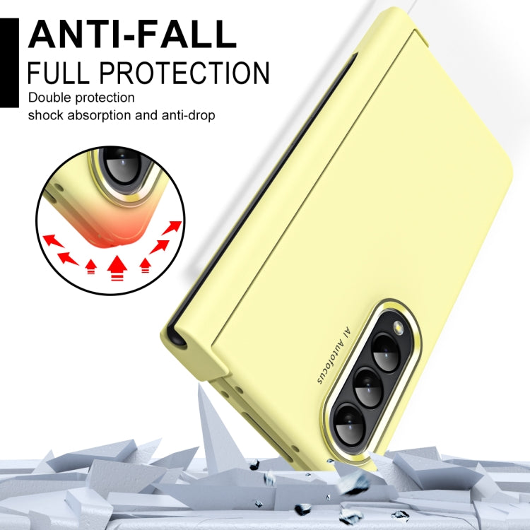 For Samsung Galaxy Z Fold4 Skin Feel Two-color Contact Lens Hinge Flip Phone Case with Pen Slot