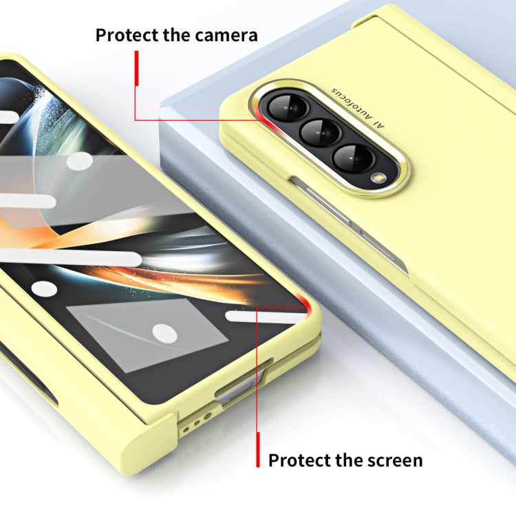 For Samsung Galaxy Z Fold4 Skin Feel Two-color Contact Lens Hinge Flip Phone Case with Pen Slot