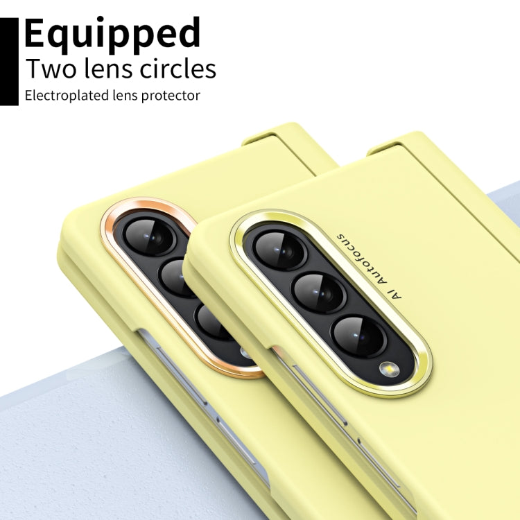 For Samsung Galaxy Z Fold4 Skin Feel Two-color Contact Lens Hinge Flip Phone Case with Pen Slot