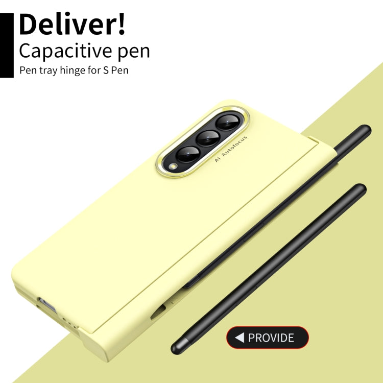 For Samsung Galaxy Z Fold4 Skin Feel Two-color Contact Lens Hinge Flip Phone Case with Pen Slot