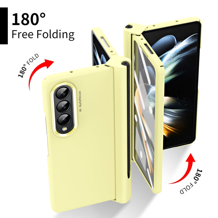 For Samsung Galaxy Z Fold4 Skin Feel Two-color Contact Lens Hinge Flip Phone Case with Pen Slot