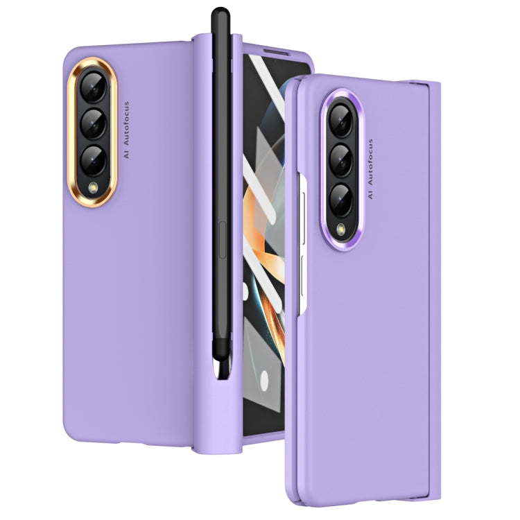 For Samsung Galaxy Z Fold4 Skin Feel Two-color Contact Lens Hinge Flip Phone Case with Pen Slot