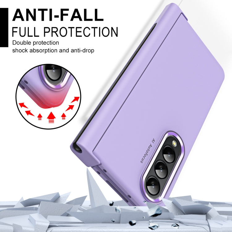 For Samsung Galaxy Z Fold4 Skin Feel Two-color Contact Lens Hinge Flip Phone Case with Pen Slot