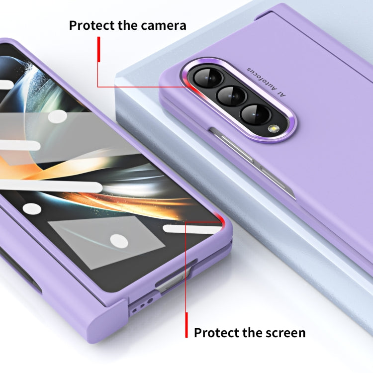 For Samsung Galaxy Z Fold4 Skin Feel Two-color Contact Lens Hinge Flip Phone Case with Pen Slot