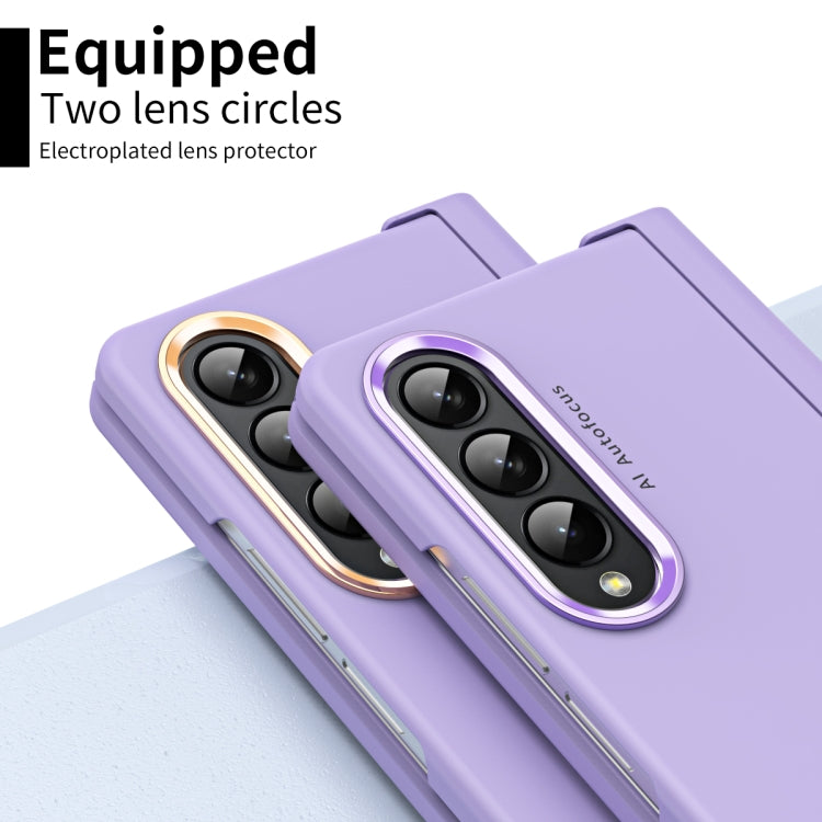 For Samsung Galaxy Z Fold4 Skin Feel Two-color Contact Lens Hinge Flip Phone Case with Pen Slot