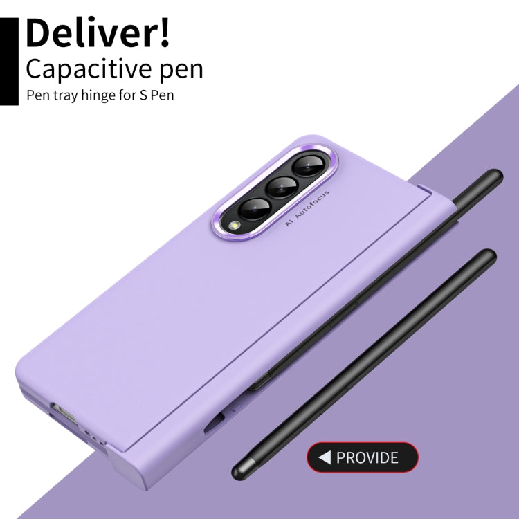 For Samsung Galaxy Z Fold4 Skin Feel Two-color Contact Lens Hinge Flip Phone Case with Pen Slot