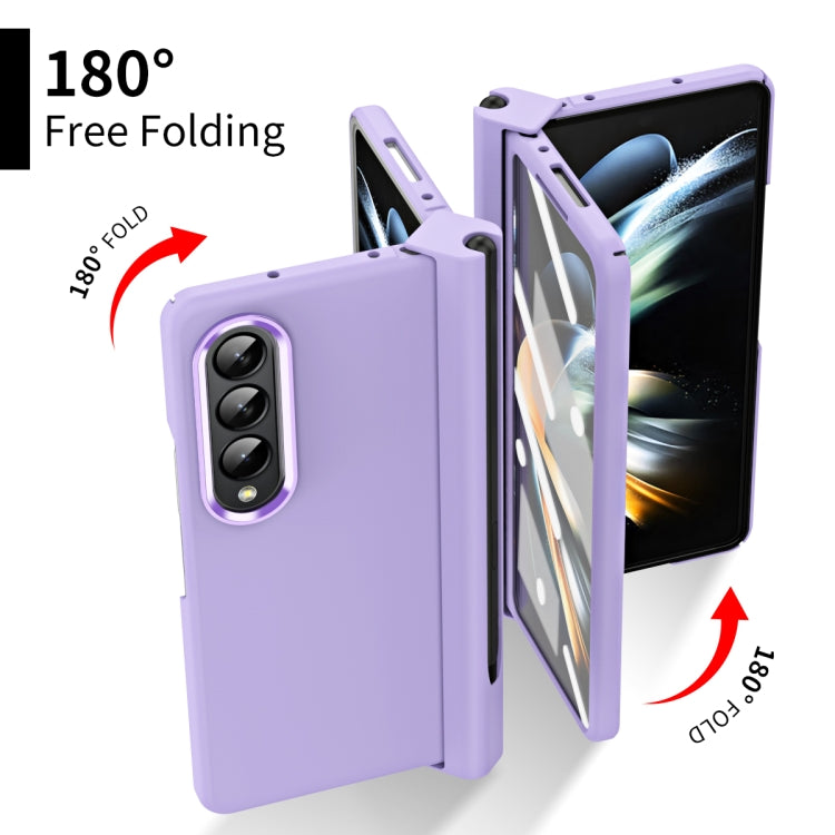 For Samsung Galaxy Z Fold4 Skin Feel Two-color Contact Lens Hinge Flip Phone Case with Pen Slot
