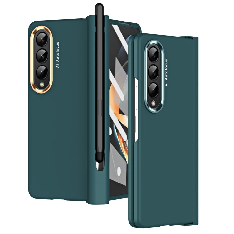 For Samsung Galaxy Z Fold4 Skin Feel Two-color Contact Lens Hinge Flip Phone Case with Pen Slot