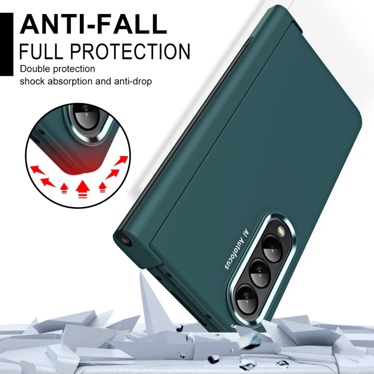 For Samsung Galaxy Z Fold4 Skin Feel Two-color Contact Lens Hinge Flip Phone Case with Pen Slot