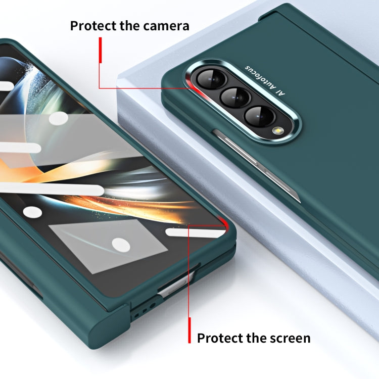 For Samsung Galaxy Z Fold4 Skin Feel Two-color Contact Lens Hinge Flip Phone Case with Pen Slot