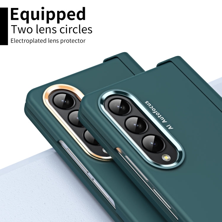 For Samsung Galaxy Z Fold4 Skin Feel Two-color Contact Lens Hinge Flip Phone Case with Pen Slot