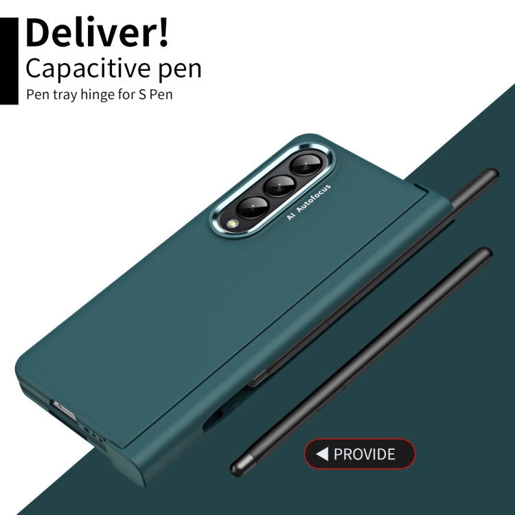 For Samsung Galaxy Z Fold4 Skin Feel Two-color Contact Lens Hinge Flip Phone Case with Pen Slot
