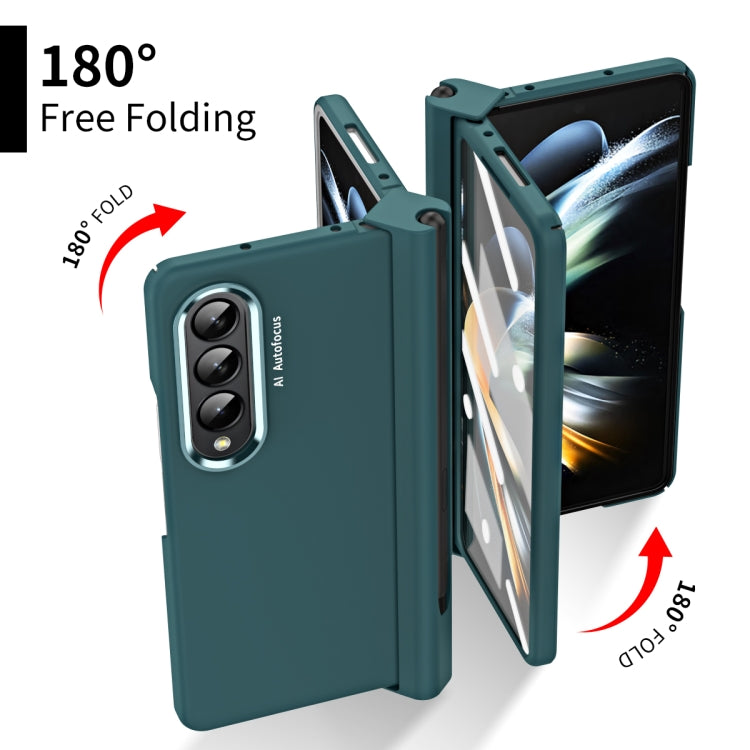 For Samsung Galaxy Z Fold4 Skin Feel Two-color Contact Lens Hinge Flip Phone Case with Pen Slot