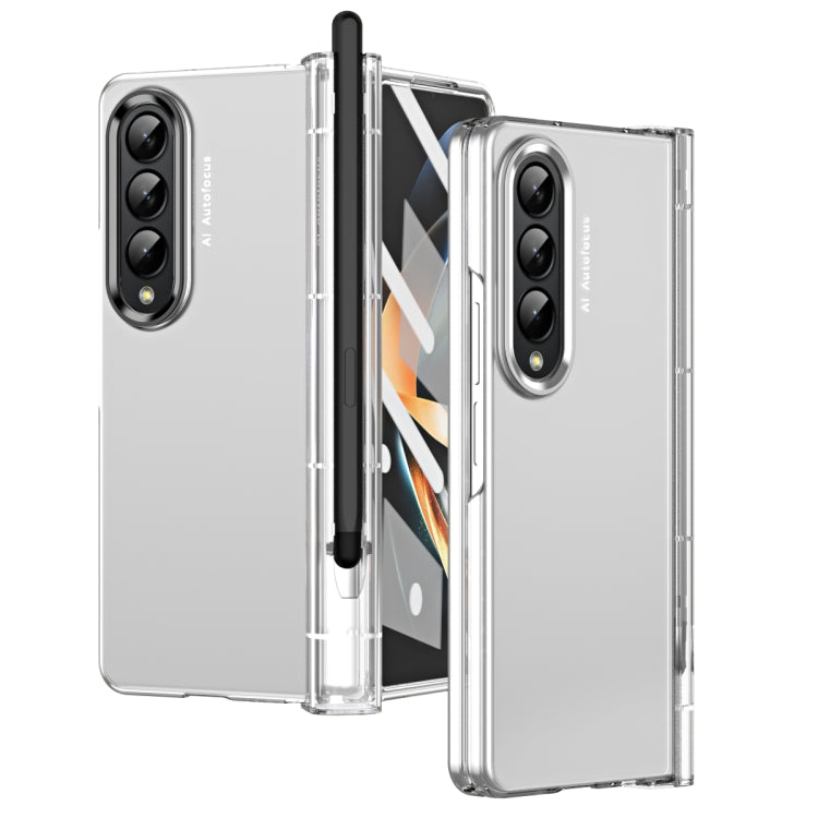 For Samsung Galaxy Z Fold4 Skin Feel Two-color Contact Lens Hinge Flip Phone Case with Pen Slot