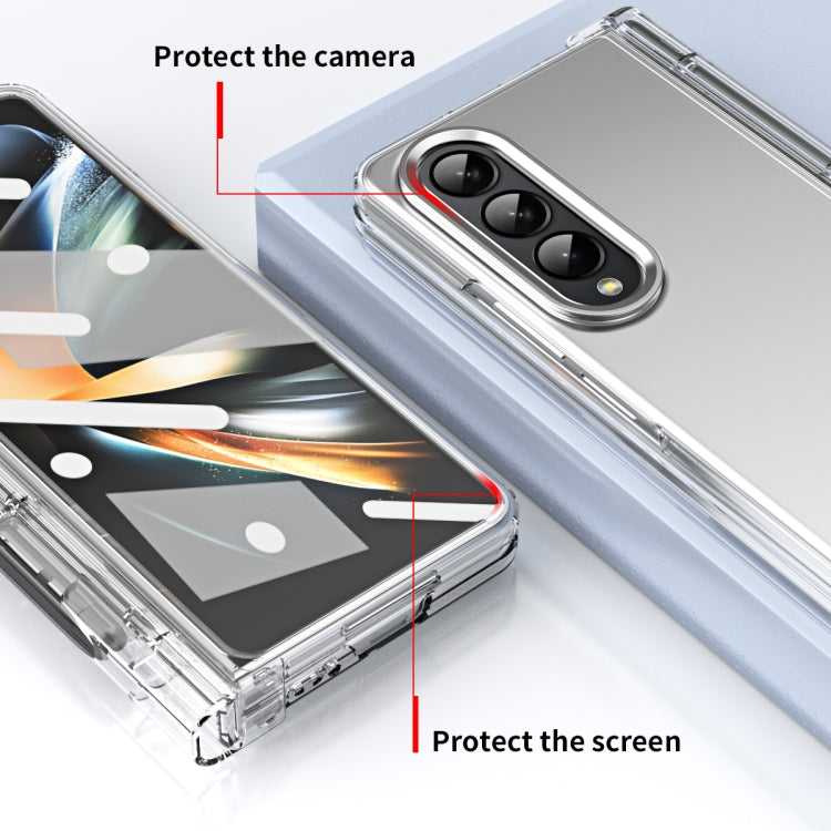 For Samsung Galaxy Z Fold4 Skin Feel Two-color Contact Lens Hinge Flip Phone Case with Pen Slot