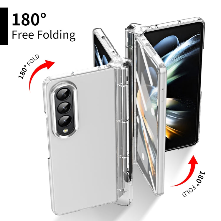 For Samsung Galaxy Z Fold4 Skin Feel Two-color Contact Lens Hinge Flip Phone Case with Pen Slot