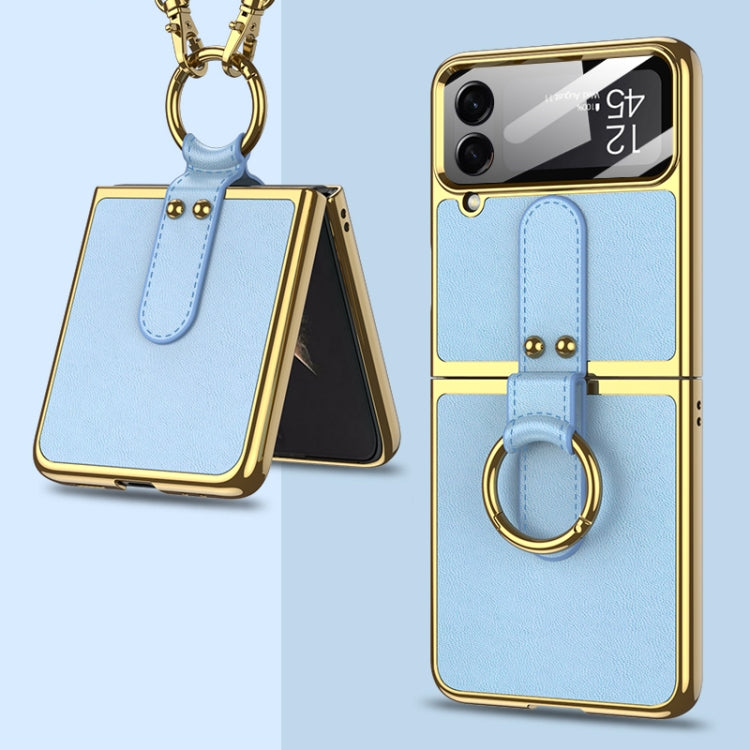 For Samsung Galaxy Z Flip4 GKK Plating + Leather Phone Case with Ring & Strap