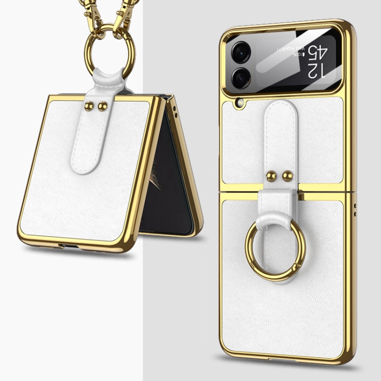 For Samsung Galaxy Z Flip4 GKK Plating + Leather Phone Case with Ring & Strap