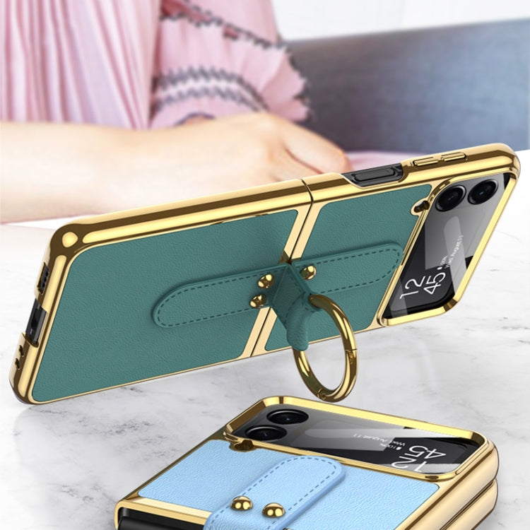 For Samsung Galaxy Z Flip4 GKK Plating + Leather Phone Case with Ring & Strap