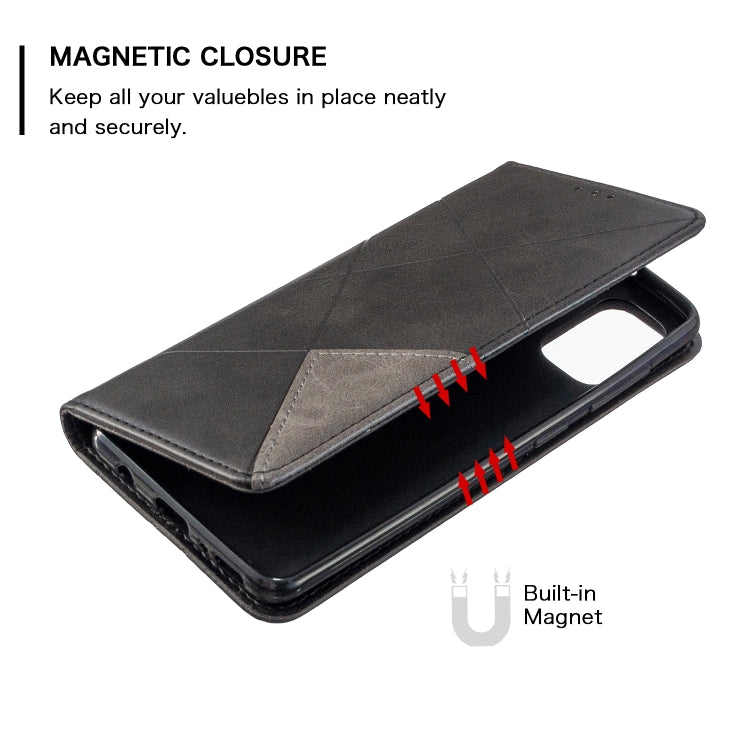 For Galaxy A41 Rhombus Texture Horizontal Flip Magnetic Leather Case with Holder & Card Slots & Wallet