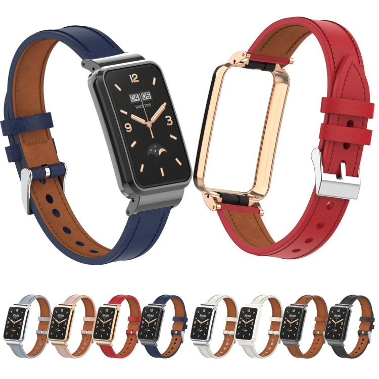 For Xiaomi Mi Band 7 Pro Microfiber Leather Metal Frame Watch Band