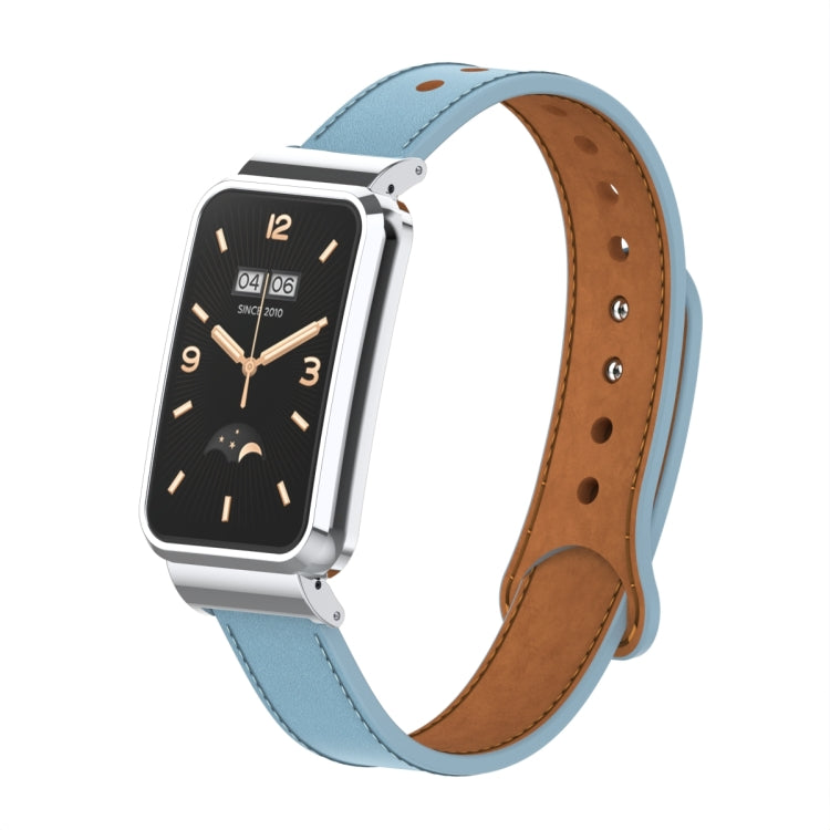 For Xiaomi Mi Band 7 Pro Double Stud Leather Metal Frame Watch Band