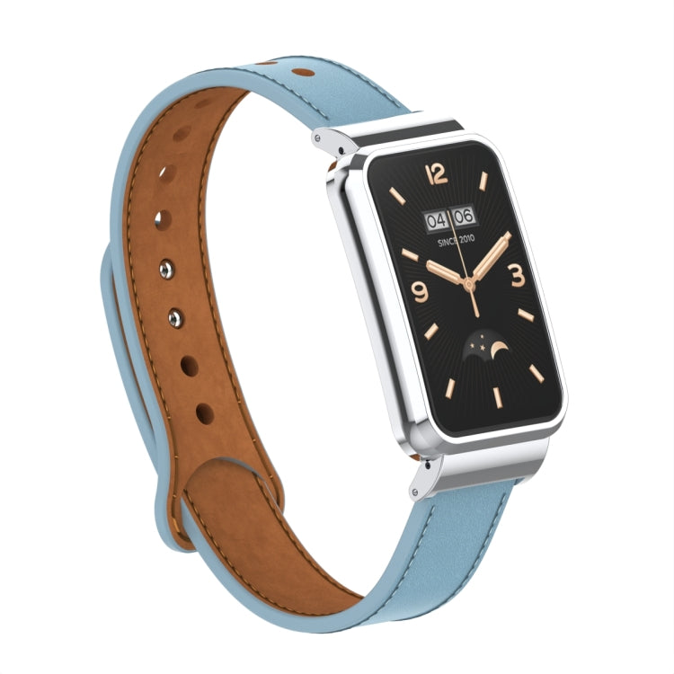 For Xiaomi Mi Band 7 Pro Double Stud Leather Metal Frame Watch Band