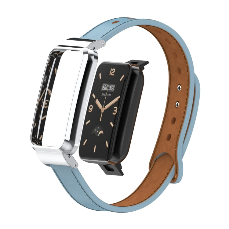 For Xiaomi Mi Band 7 Pro Double Stud Leather Metal Frame Watch Band