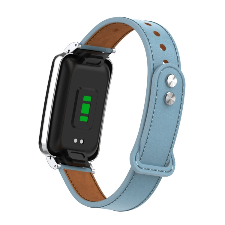 For Xiaomi Mi Band 7 Pro Double Stud Leather Metal Frame Watch Band