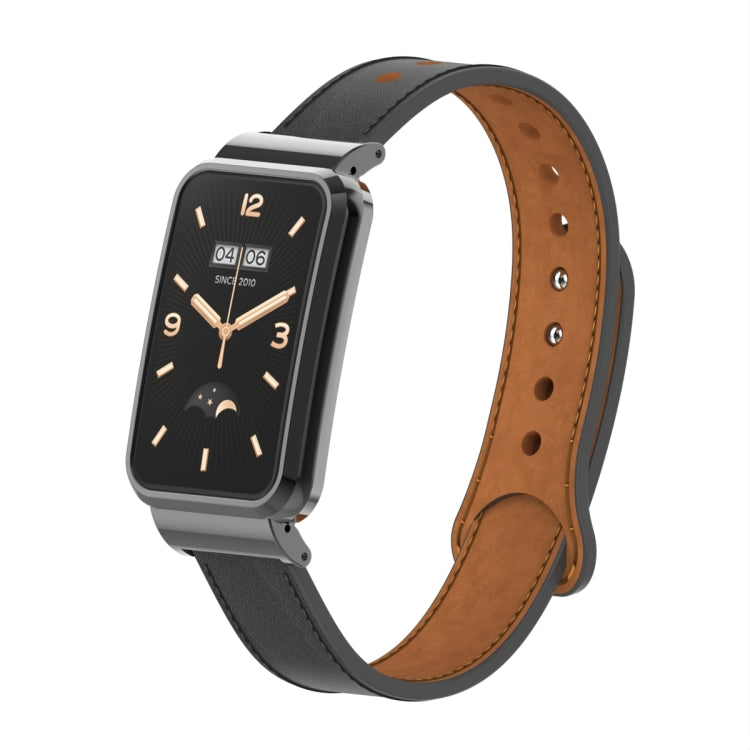 For Xiaomi Mi Band 7 Pro Double Stud Leather Metal Frame Watch Band