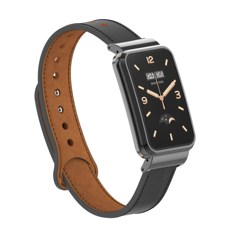For Xiaomi Mi Band 7 Pro Double Stud Leather Metal Frame Watch Band