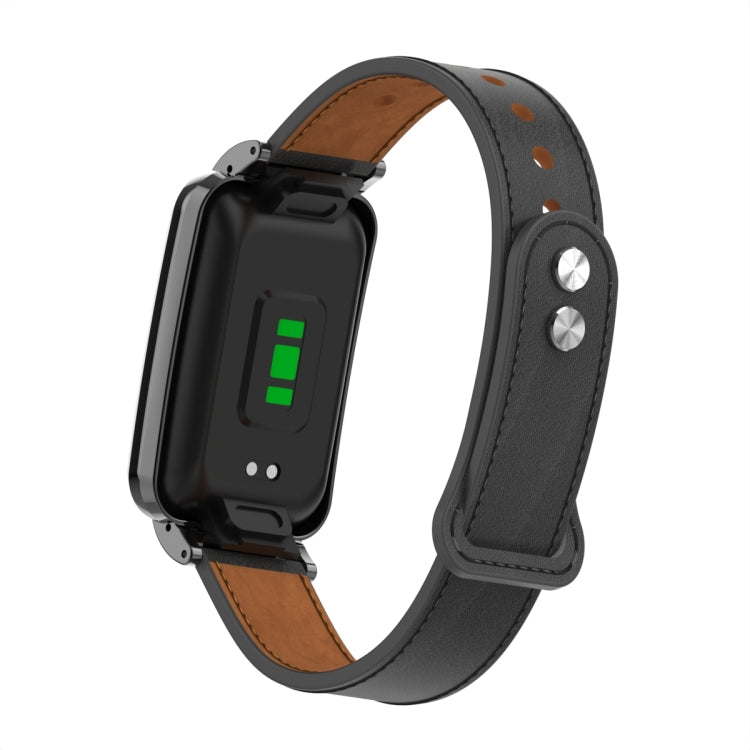 For Xiaomi Mi Band 7 Pro Double Stud Leather Metal Frame Watch Band