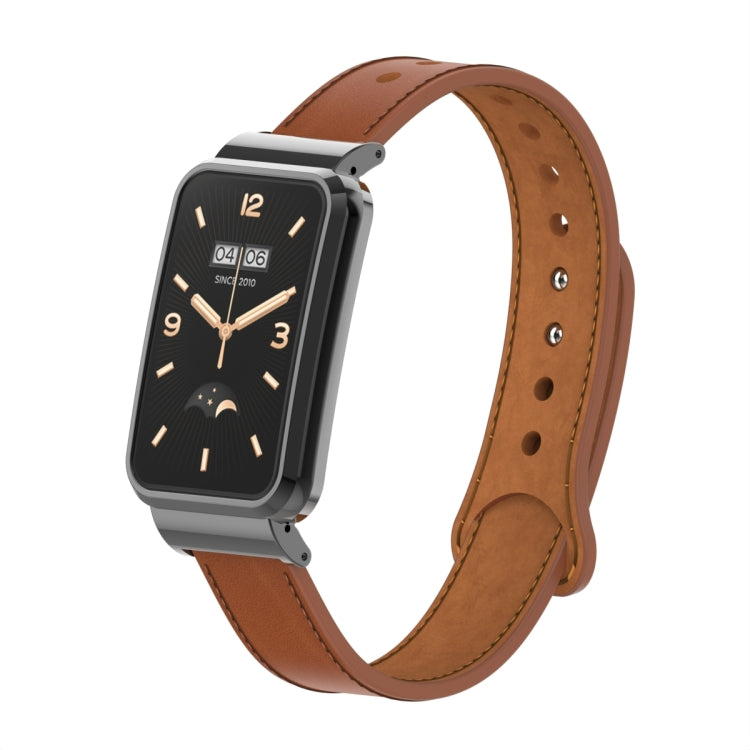 For Xiaomi Mi Band 7 Pro Double Stud Leather Metal Frame Watch Band
