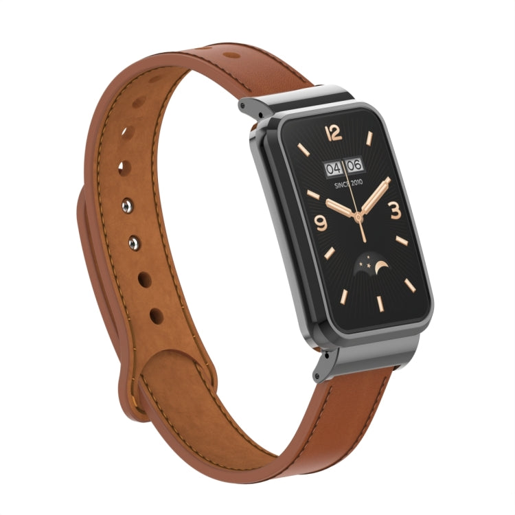 For Xiaomi Mi Band 7 Pro Double Stud Leather Metal Frame Watch Band