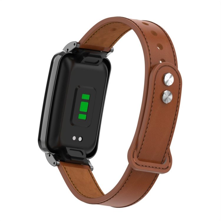 For Xiaomi Mi Band 7 Pro Double Stud Leather Metal Frame Watch Band