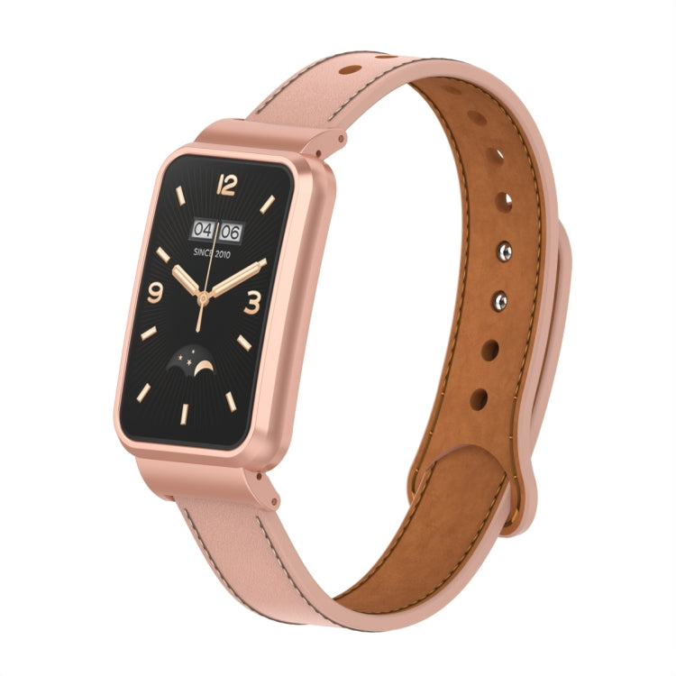 For Xiaomi Mi Band 7 Pro Double Stud Leather Metal Frame Watch Band