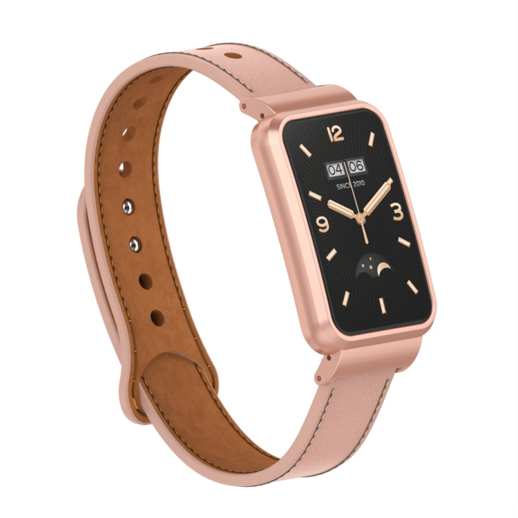 For Xiaomi Mi Band 7 Pro Double Stud Leather Metal Frame Watch Band