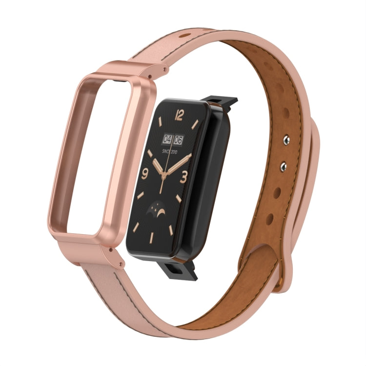 For Xiaomi Mi Band 7 Pro Double Stud Leather Metal Frame Watch Band