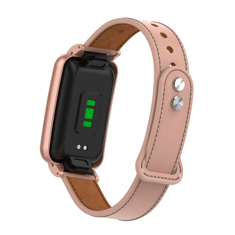 For Xiaomi Mi Band 7 Pro Double Stud Leather Metal Frame Watch Band