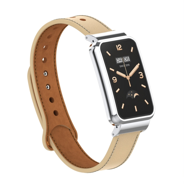For Xiaomi Mi Band 7 Pro Double Stud Leather Metal Frame Watch Band