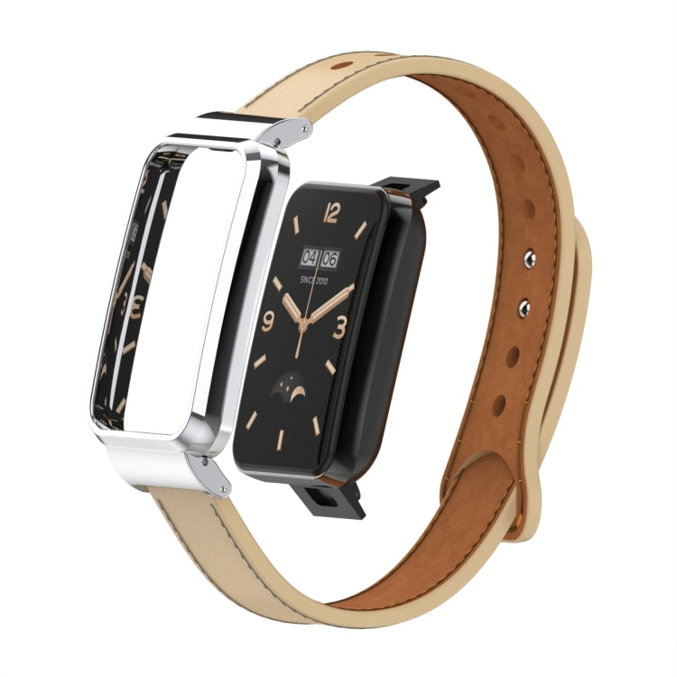 For Xiaomi Mi Band 7 Pro Double Stud Leather Metal Frame Watch Band