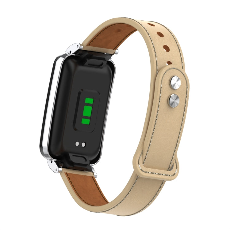 For Xiaomi Mi Band 7 Pro Double Stud Leather Metal Frame Watch Band