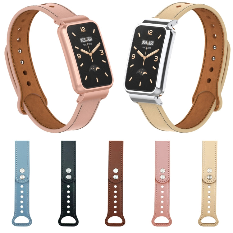 For Xiaomi Mi Band 7 Pro Double Stud Leather Metal Frame Watch Band