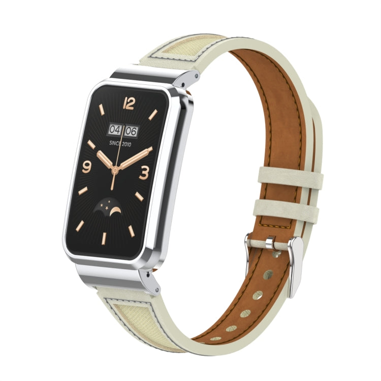 For Xiaomi Mi Band 7 Pro Collage Small Waist Leather Metal Frame Watch Band