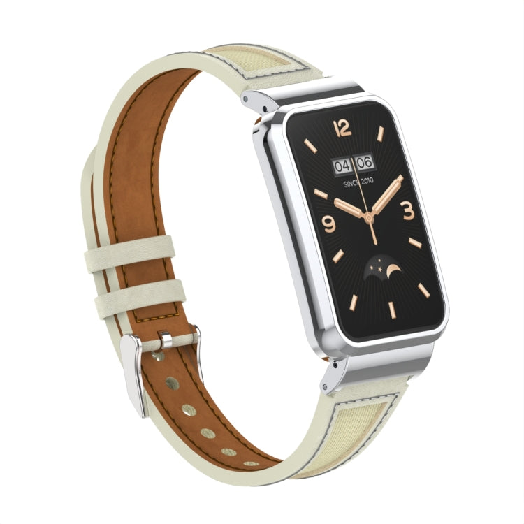 For Xiaomi Mi Band 7 Pro Collage Small Waist Leather Metal Frame Watch Band