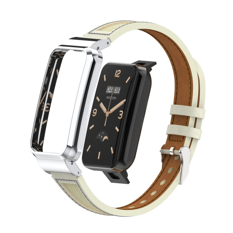 For Xiaomi Mi Band 7 Pro Collage Small Waist Leather Metal Frame Watch Band